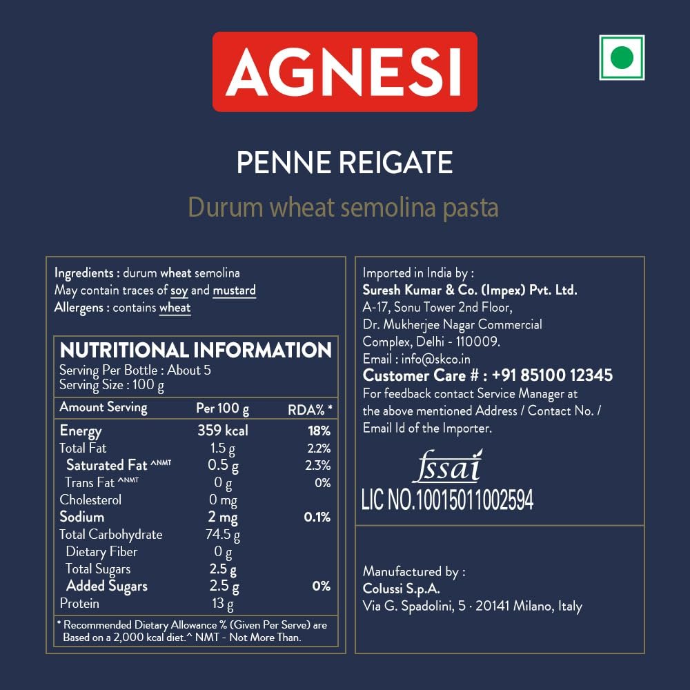 Agnesi Penne Pasta, 500g, Pack of 3, Product of Italy - Image 2