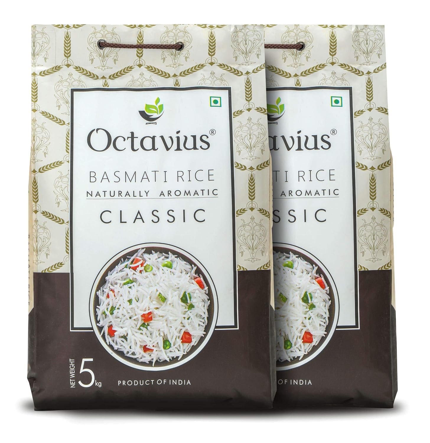 Octavius Classic Basmati Rice 10kg (5kg x 2) | Long Grain Rice | Naturally Aged | Rich Aroma | Non-Sticky Rice for Daily Cooking