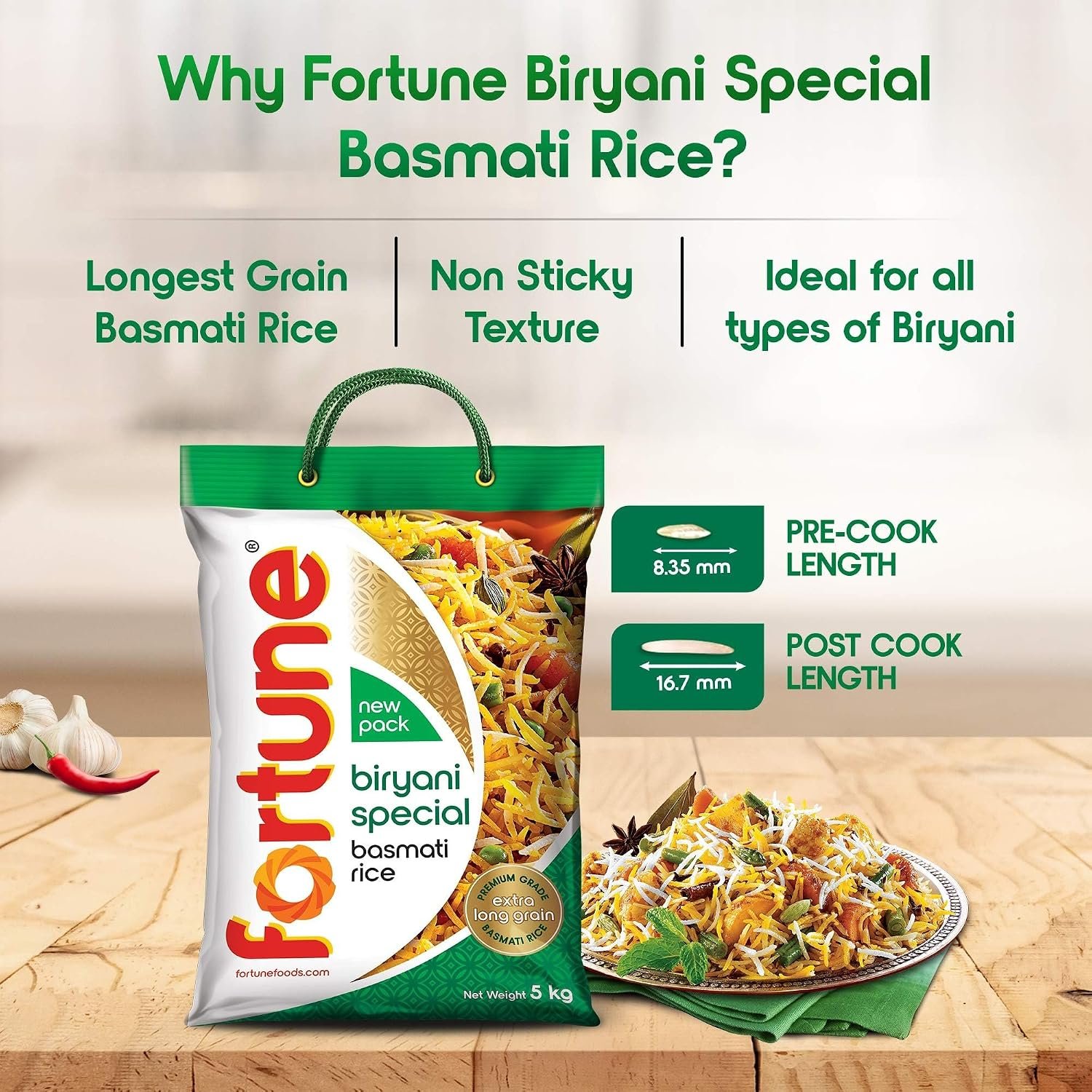 FORTUNE Biryani Special Basmati Rice, 5 kg |Extra Long Grain Basmati rice (Up to 24 mm) | Ideal for Biryani - Image 7