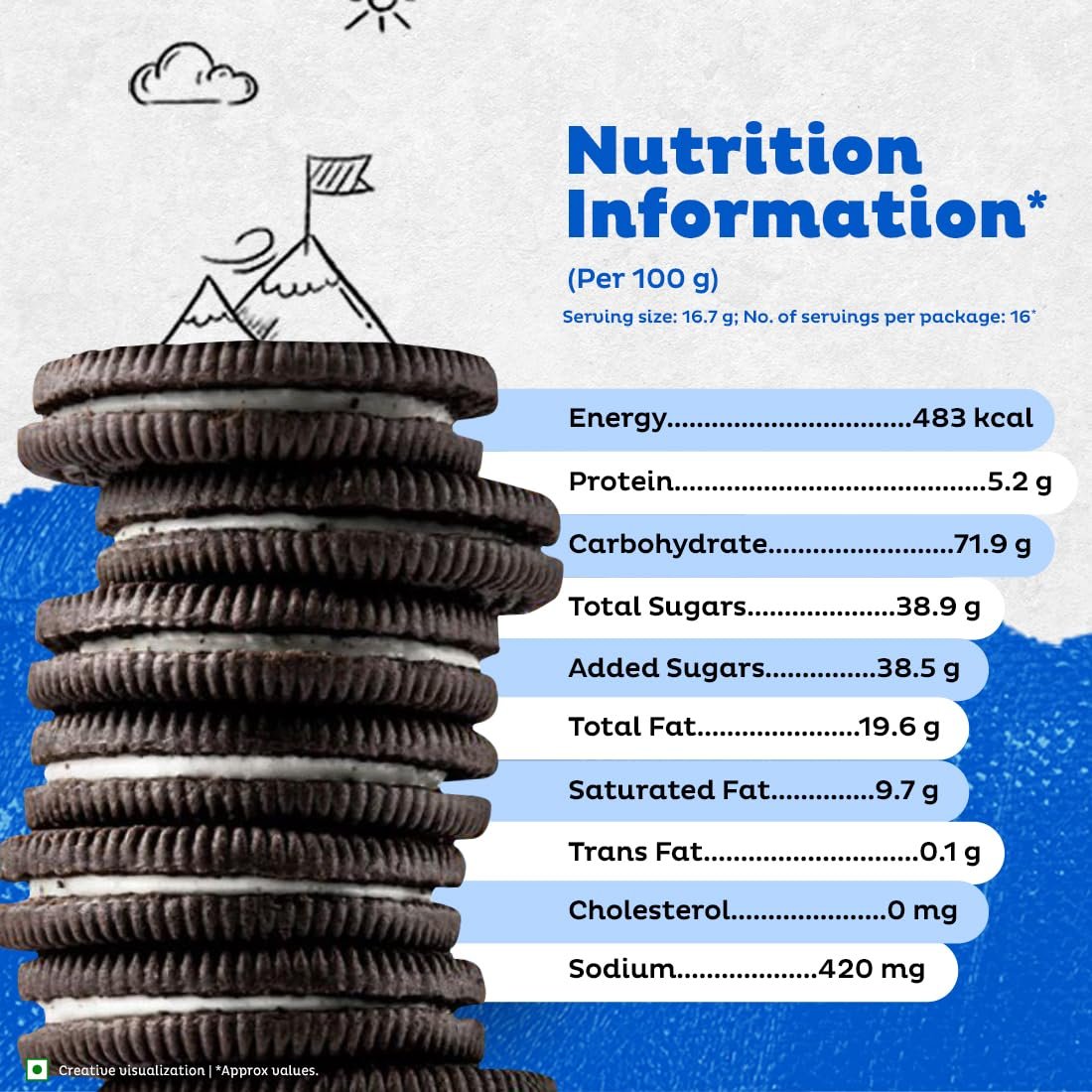 Cadbury Oreo Vanilla Flavour Crème Sandwich Biscuit Family Pack, 275.55 g (Pack of 4) - Image 2