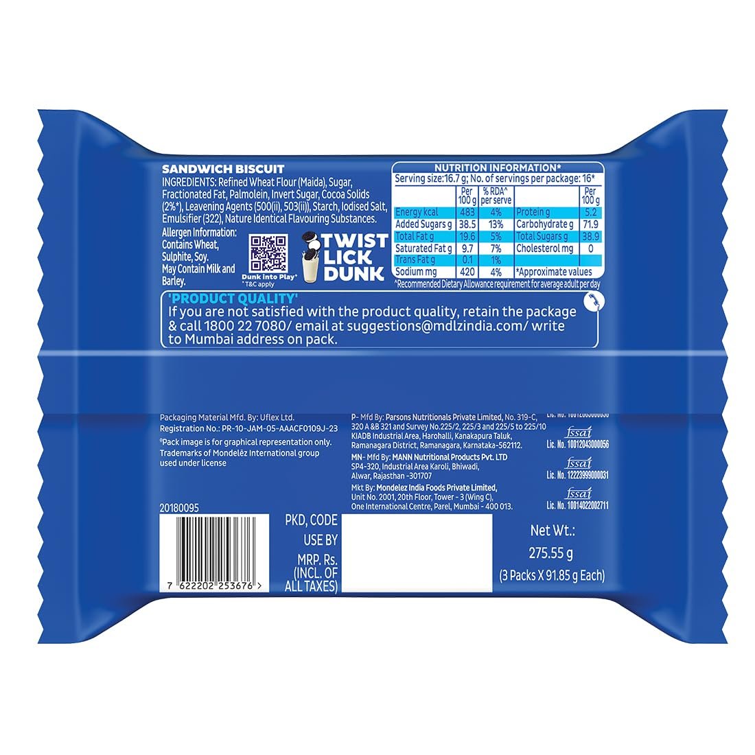 Cadbury Oreo Vanilla Flavour Crème Sandwich Biscuit Family Pack, 275.55 g (Pack of 4) - Image 8