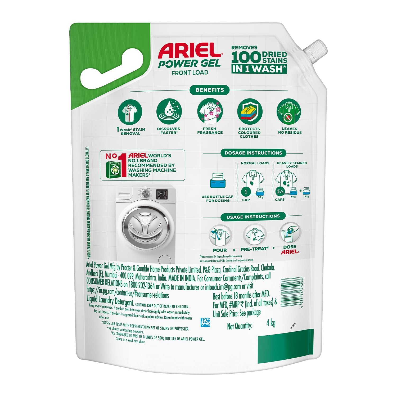 Ariel Power Gel Liquid Detergent for Front Load – 4kg | Removes 100 Dried Stains in 1 Wash | Faster Dissolving | Long-Lasting Fragrance | Color Protection | At the price of Powders - Image 8
