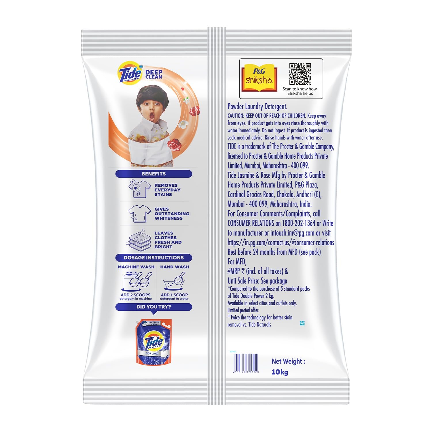 10kg Tide Plus Detergent Washing Powder - Mega Saver Pack | Jasmine & Rose Fragrance | Removes deep-seated Oil, Gravy, Tea Stains | World's No. 1 Detergent Brand - Image 7