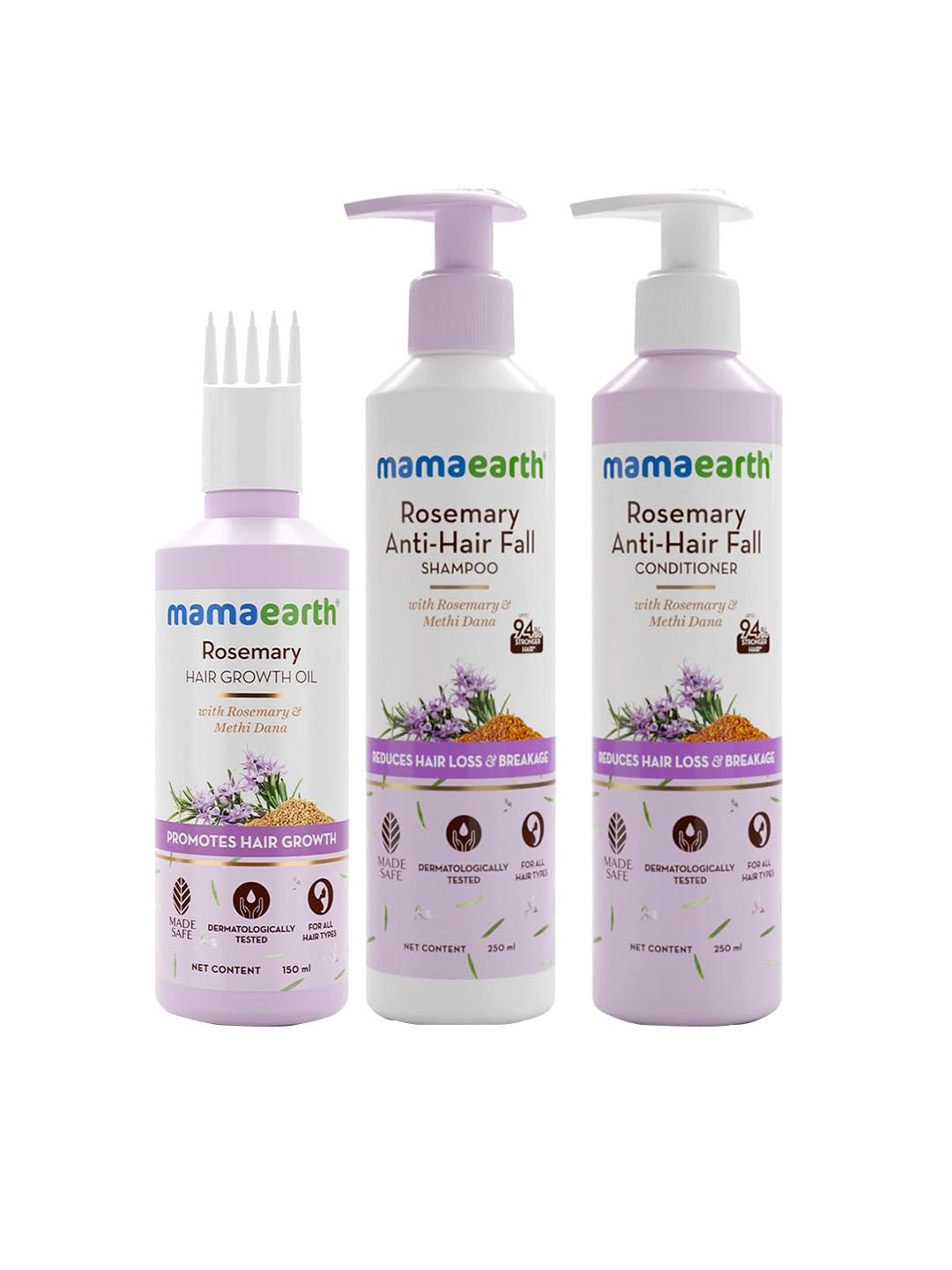 Mamaearth Mamaearth Set Of 3 Rosemary Shampoo & Conditioner - 250ml Each-Hair Oil - 150ml