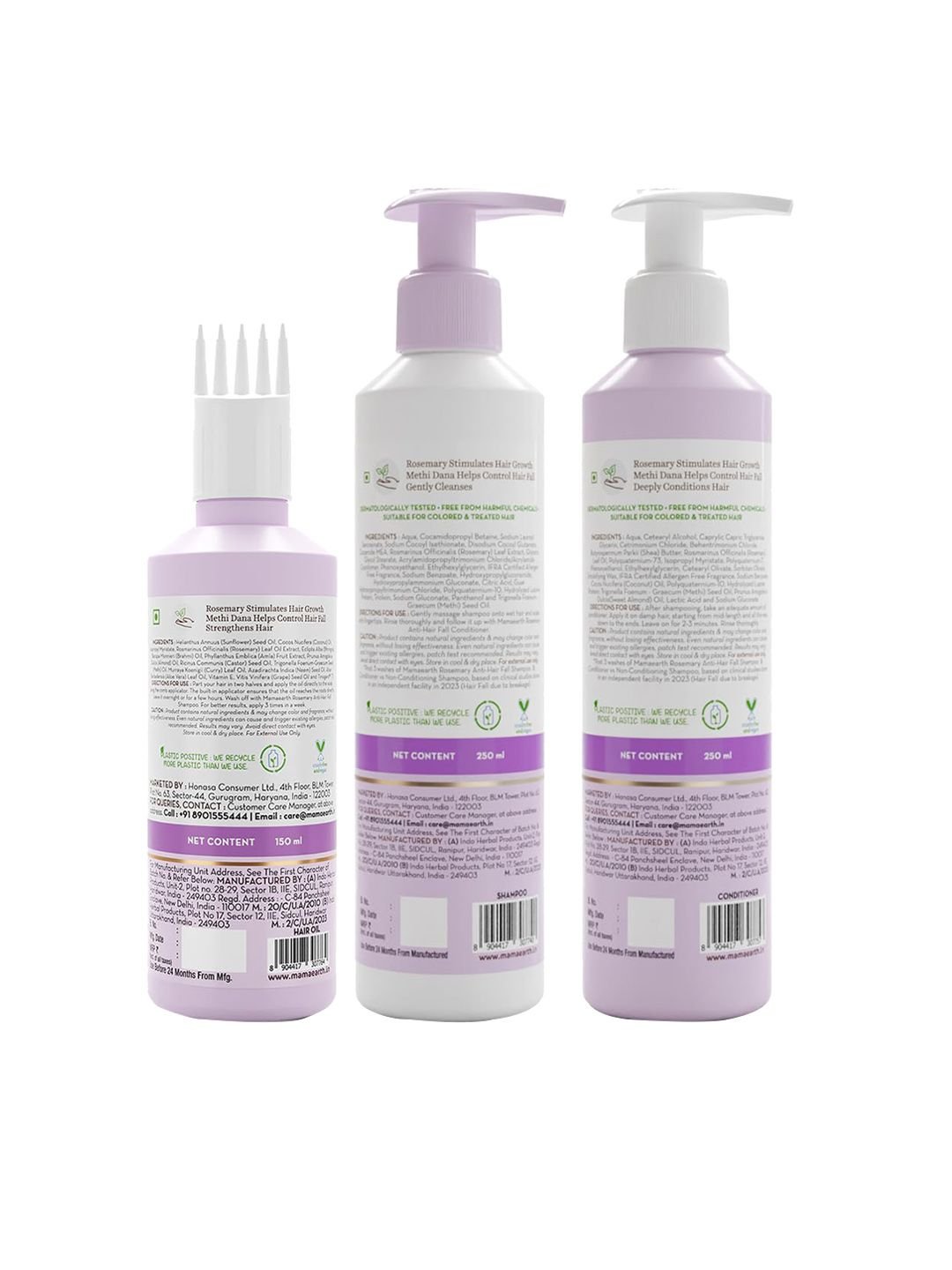 Mamaearth Mamaearth Set Of 3 Rosemary Shampoo & Conditioner - 250ml Each-Hair Oil - 150ml - Image 2