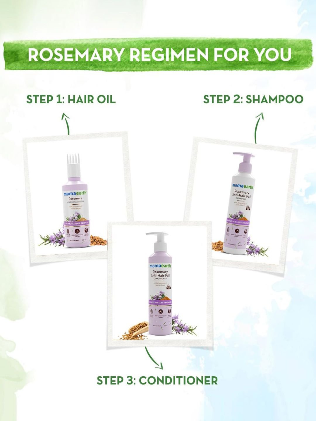 Mamaearth Mamaearth Set Of 3 Rosemary Shampoo & Conditioner - 250ml Each-Hair Oil - 150ml - Image 5