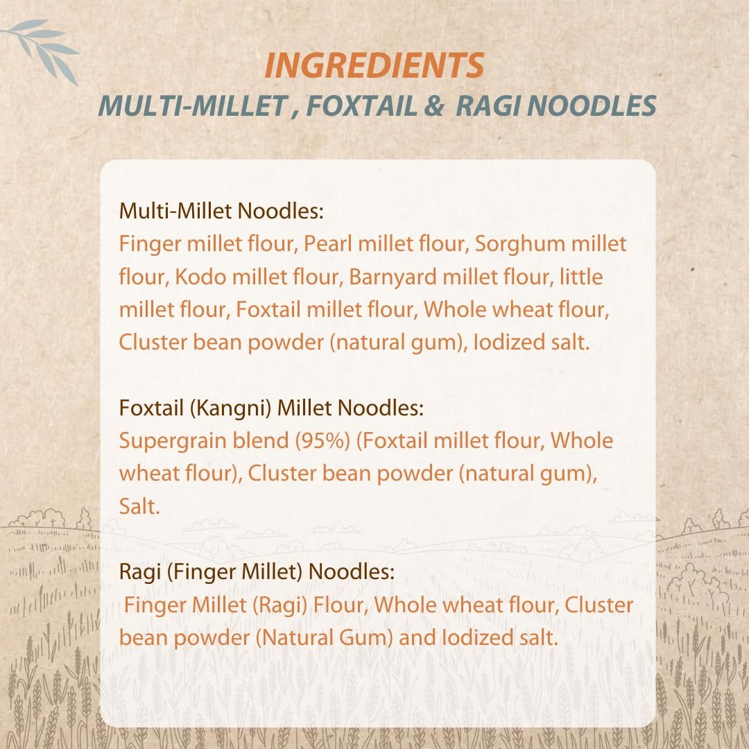Organic Wisdom Back to Roots Super Saver Pack of 6 | Millet Noodles 384g Each & Millet Pasta 180g Each | No Maida, MSG or Refined Oil | High in Protein, Vitamin B, Antioxidants & Fiber | Tastemaker Inside - Image 7