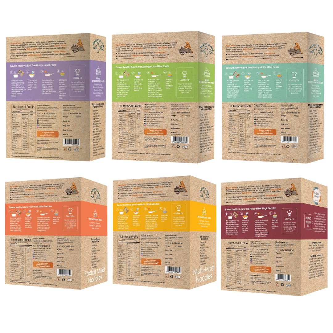Organic Wisdom Back to Roots Super Saver Pack of 6 | Millet Noodles 384g Each & Millet Pasta 180g Each | No Maida, MSG or Refined Oil | High in Protein, Vitamin B, Antioxidants & Fiber | Tastemaker Inside - Image 8