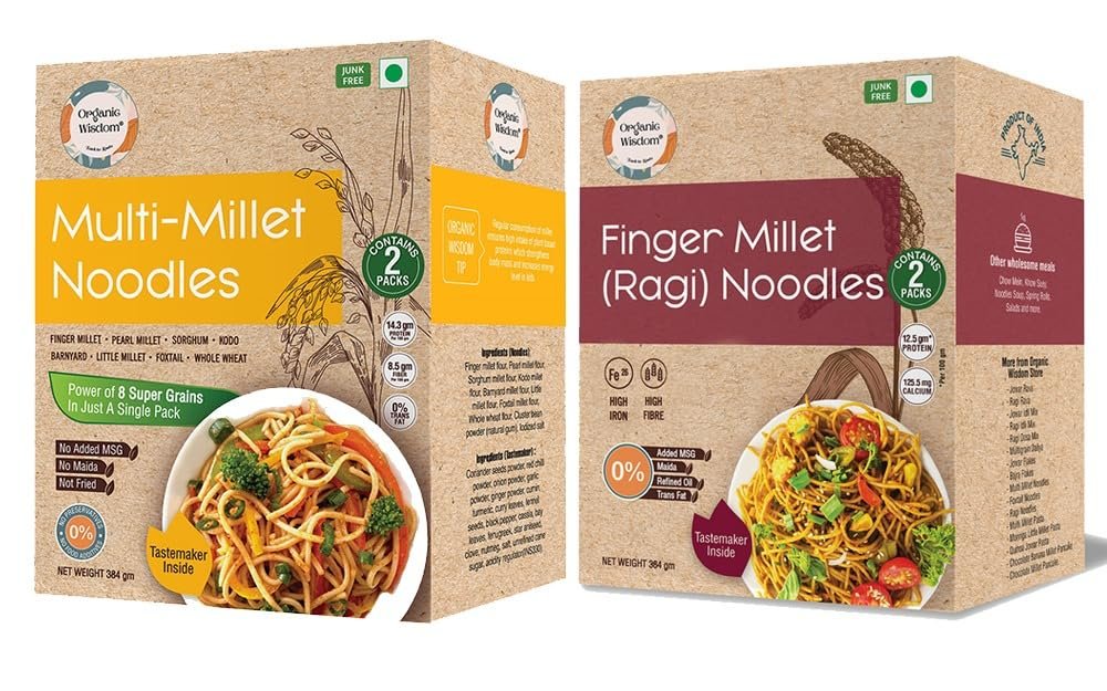 Organic Wisdom Back to Roots Super Saver Pack of 6 | Millet Noodles 384g Each & Millet Pasta 180g Each | No Maida, MSG or Refined Oil | High in Protein, Vitamin B, Antioxidants & Fiber | Tastemaker Inside - Image 9