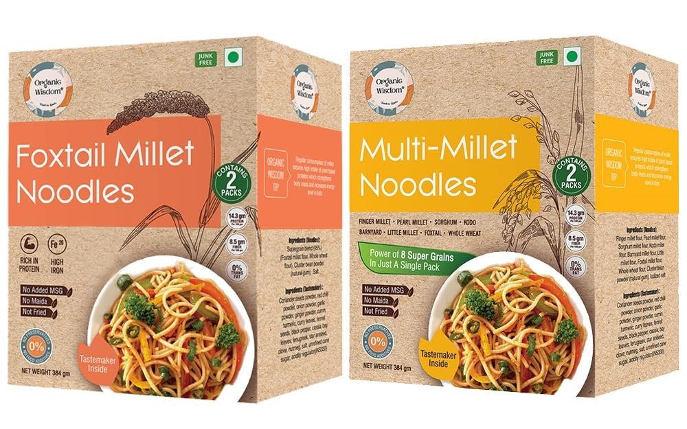 Organic Wisdom Back to Roots Super Saver Pack of 6 | Millet Noodles 384g Each & Millet Pasta 180g Each | No Maida, MSG or Refined Oil | High in Protein, Vitamin B, Antioxidants & Fiber | Tastemaker Inside - Image 10