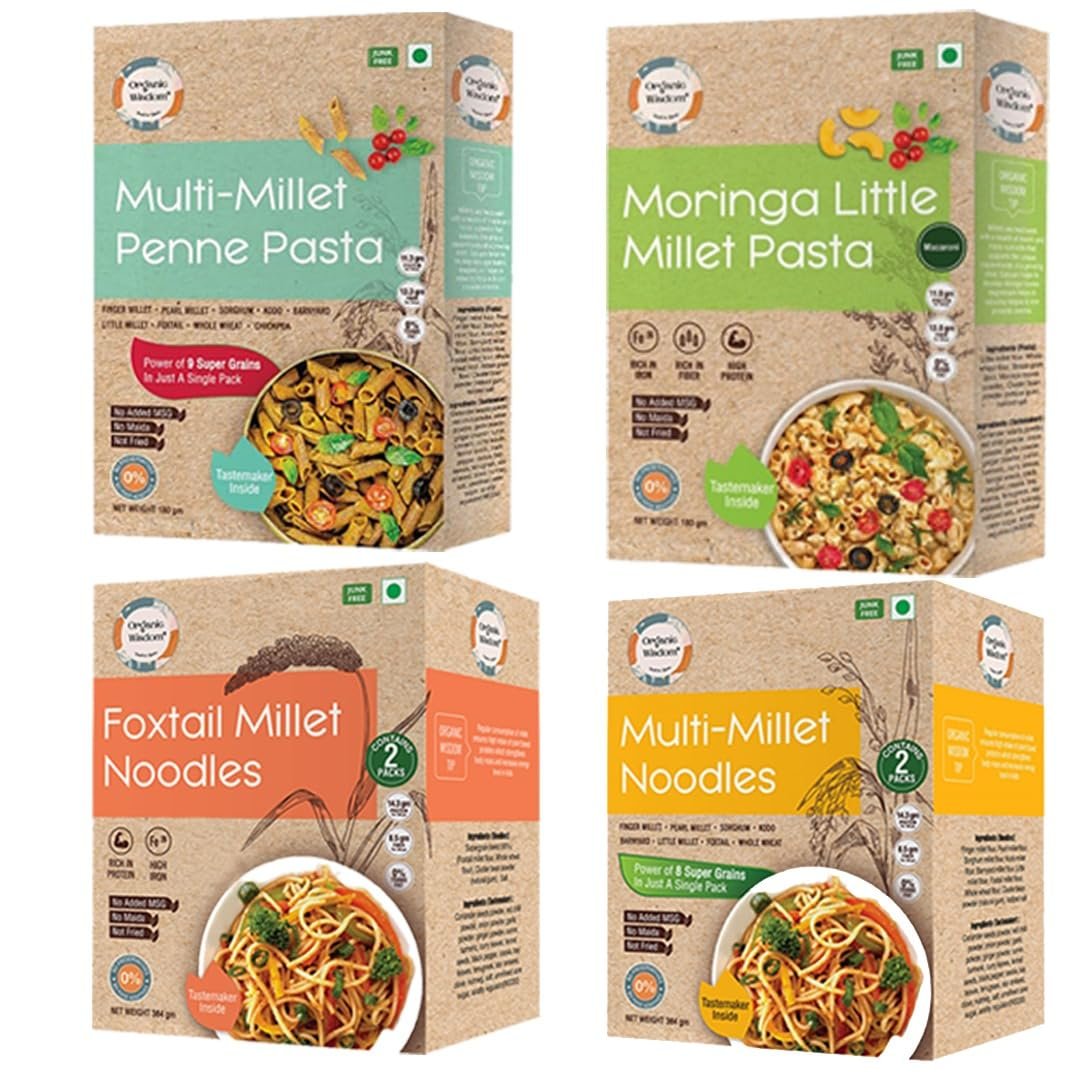 Organic Wisdom Back to Roots Super Saver Pack of 6 | Millet Noodles 384g Each & Millet Pasta 180g Each | No Maida, MSG or Refined Oil | High in Protein, Vitamin B, Antioxidants & Fiber | Tastemaker Inside - Image 15