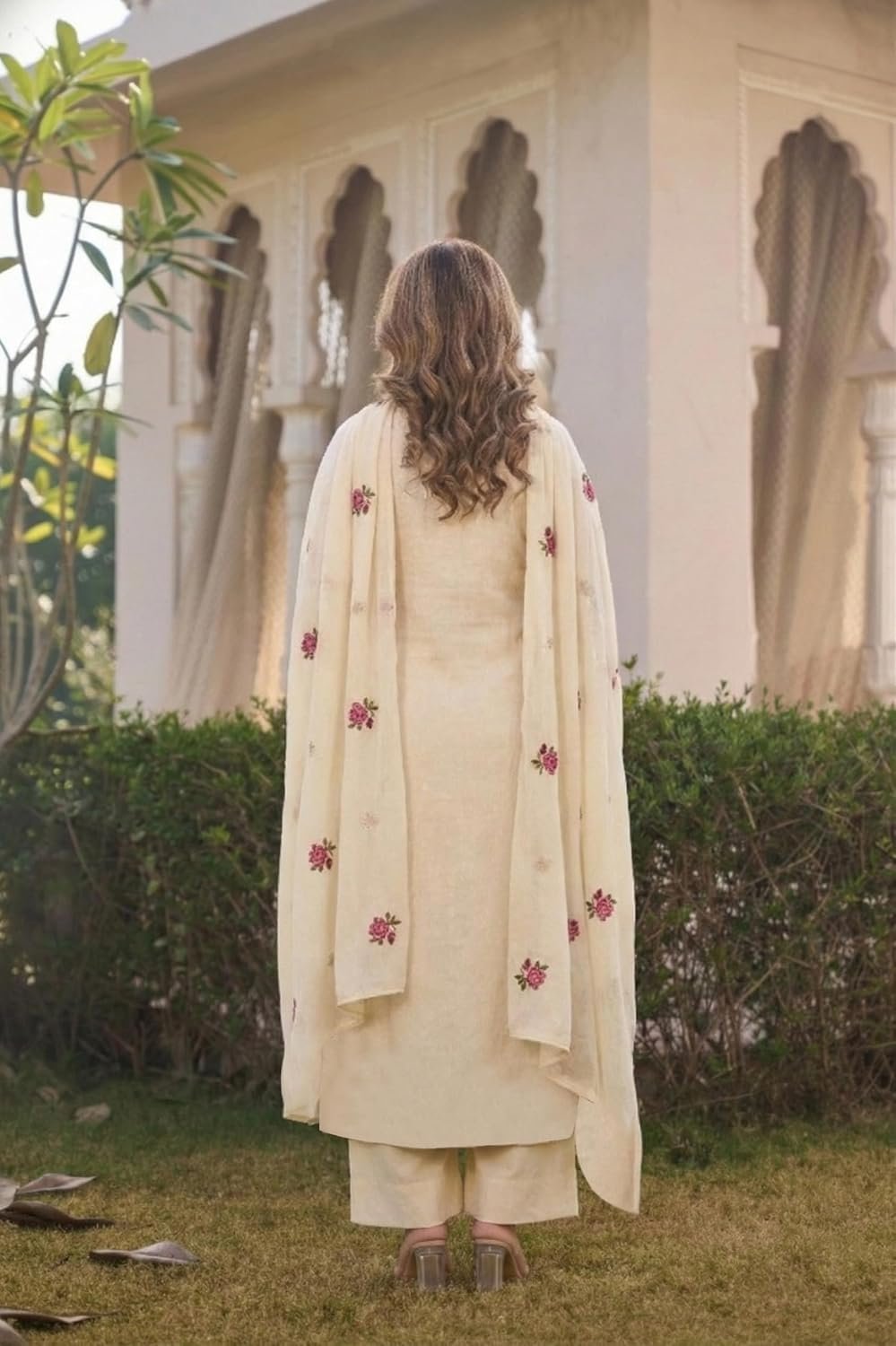 ANNI Designer Kurta Sets for Women Viscose Blend Embroidered | Kurta Palazzo Dupatta Set | Designer Kurti Set for Women | V Neck Full Sleeve Ethnic Suit | Indian Kurta Outfit with Palazzo Pants - Image 2