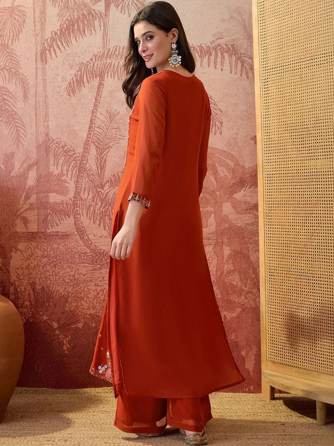 Embroidered Round Neck Kurta & Palazzos - Image 5