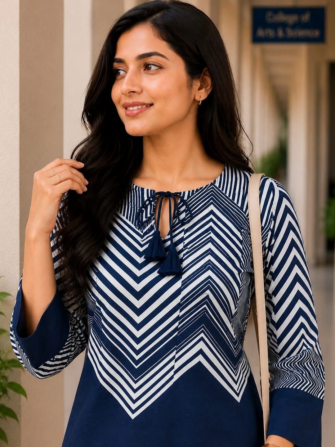 Women Geometric Printed Round Neck Rayon Regular Kurti - Image 2