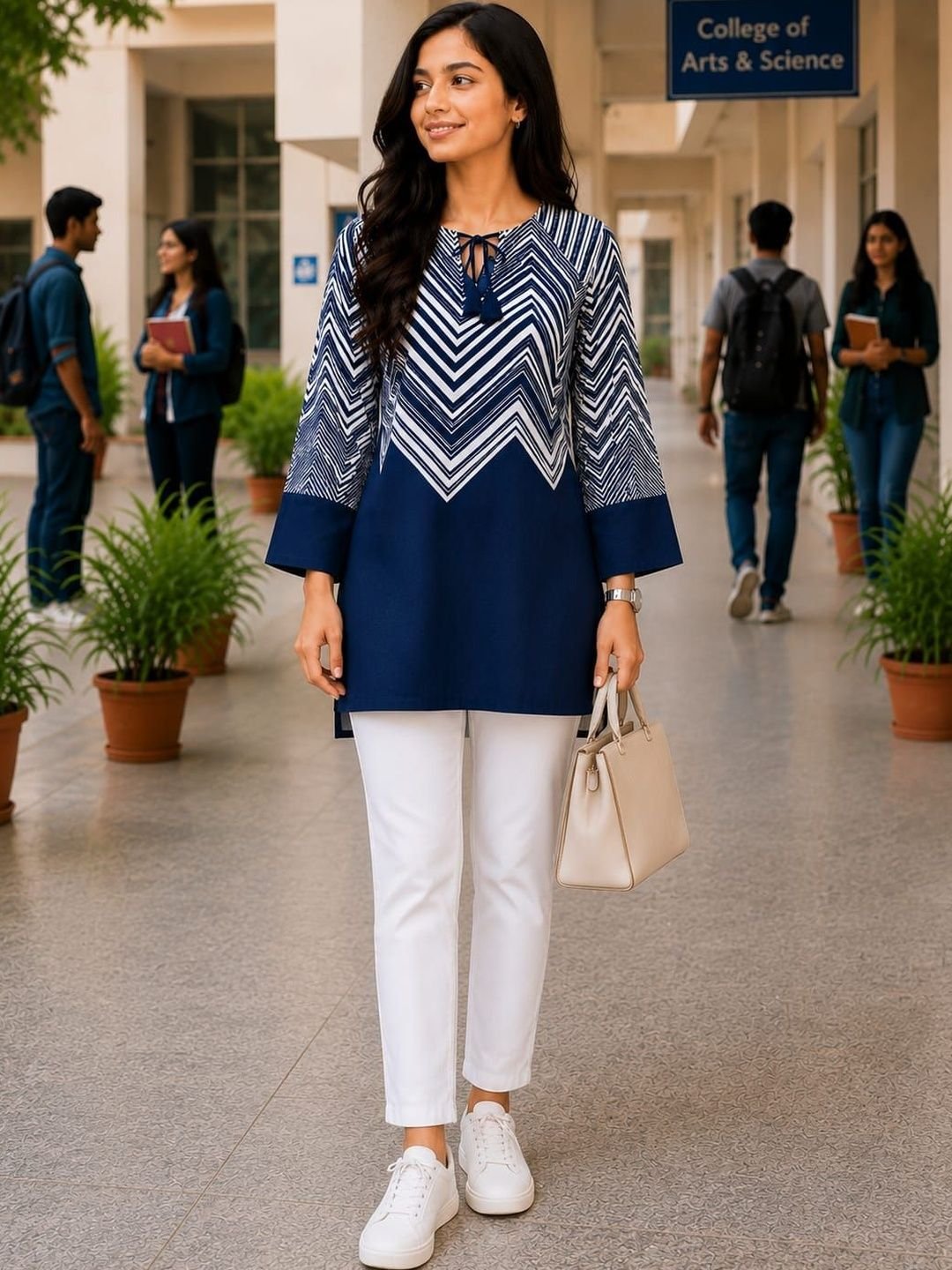 Women Geometric Printed Round Neck Rayon Regular Kurti - Image 4