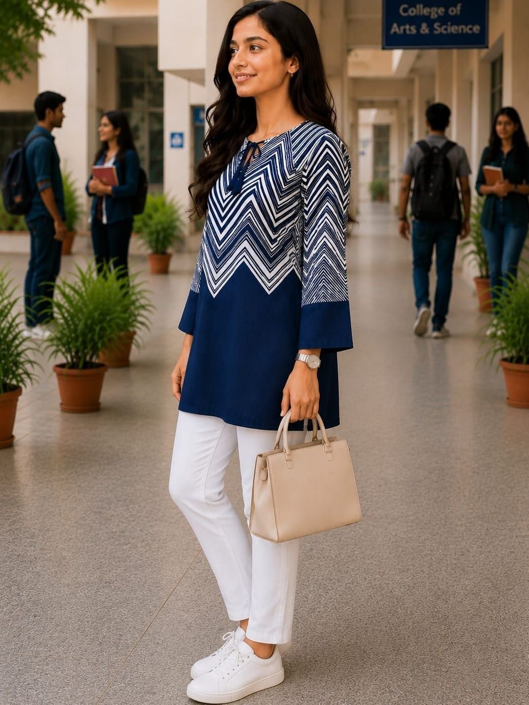 Women Geometric Printed Round Neck Rayon Regular Kurti - Image 5