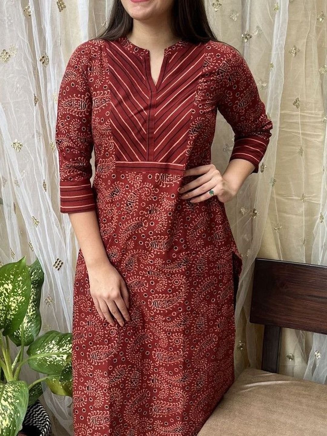 Floral Printed Boat Neck Kurti