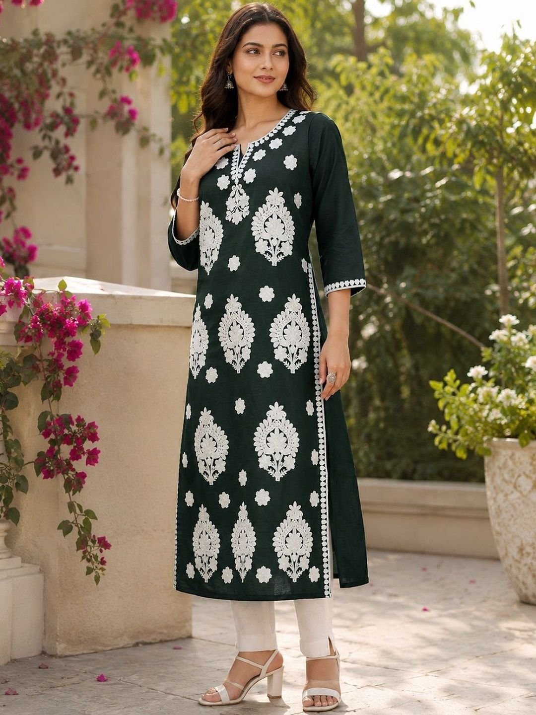 Women Ethnic Motifs Embroidered Chikankari Kurti - Image 2