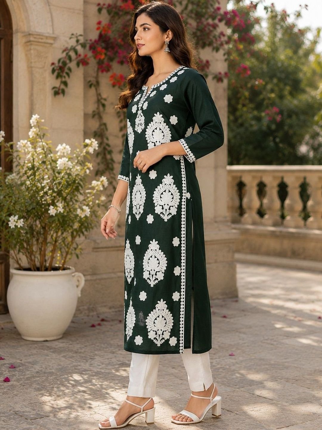 Women Ethnic Motifs Embroidered Chikankari Kurti - Image 3