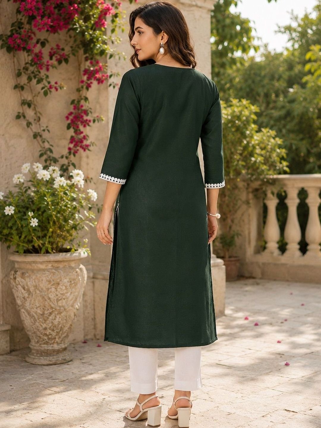 Women Ethnic Motifs Embroidered Chikankari Kurti - Image 4