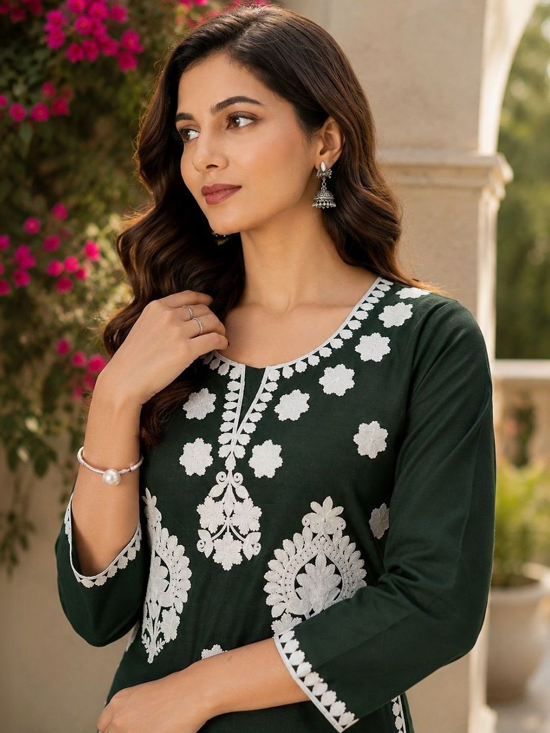 Women Ethnic Motifs Embroidered Chikankari Kurti - Image 5
