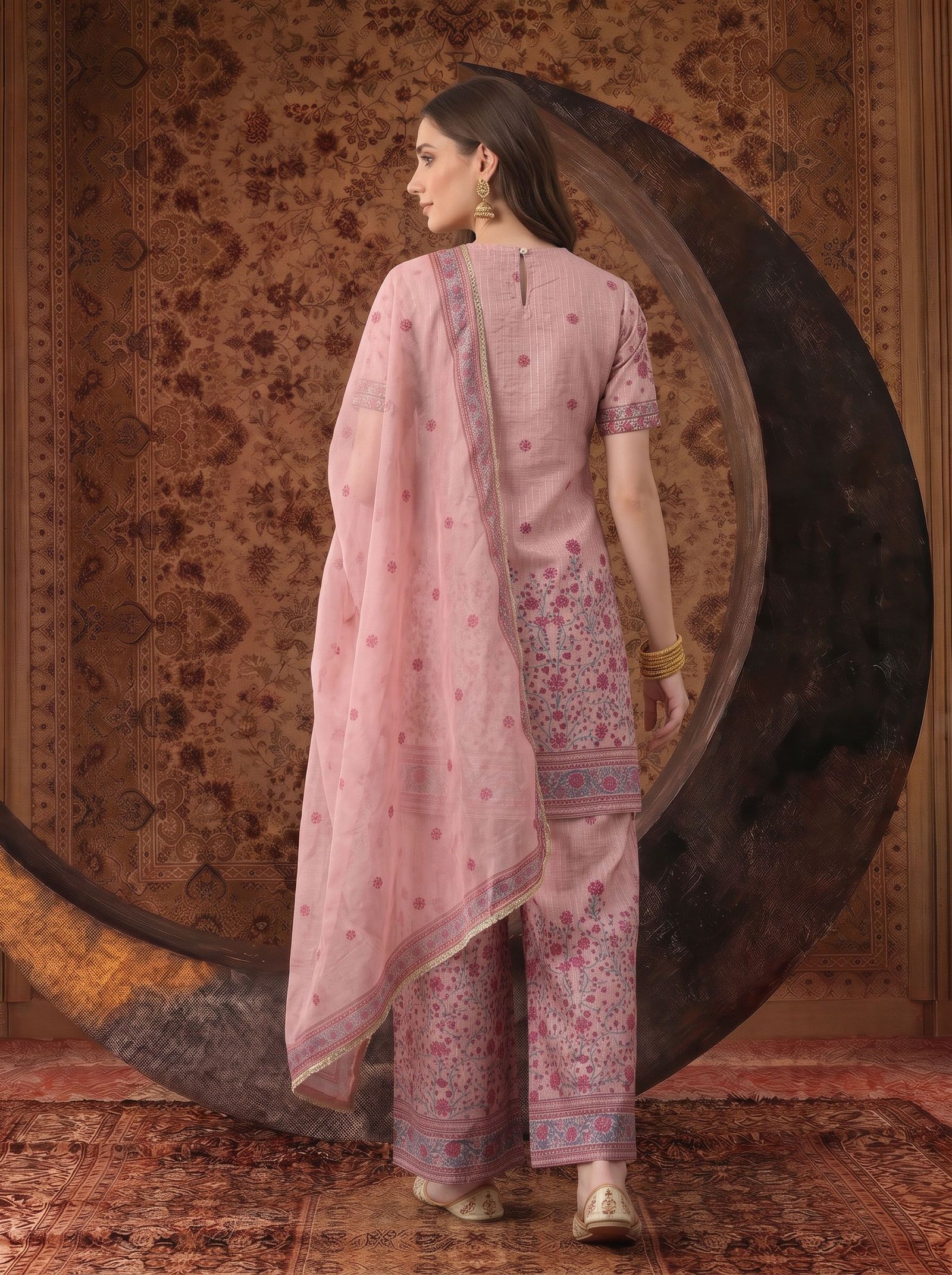 Jashn Floral Printed Regular Sequinned Kurta with Palazzos & Dupatta - Image 3