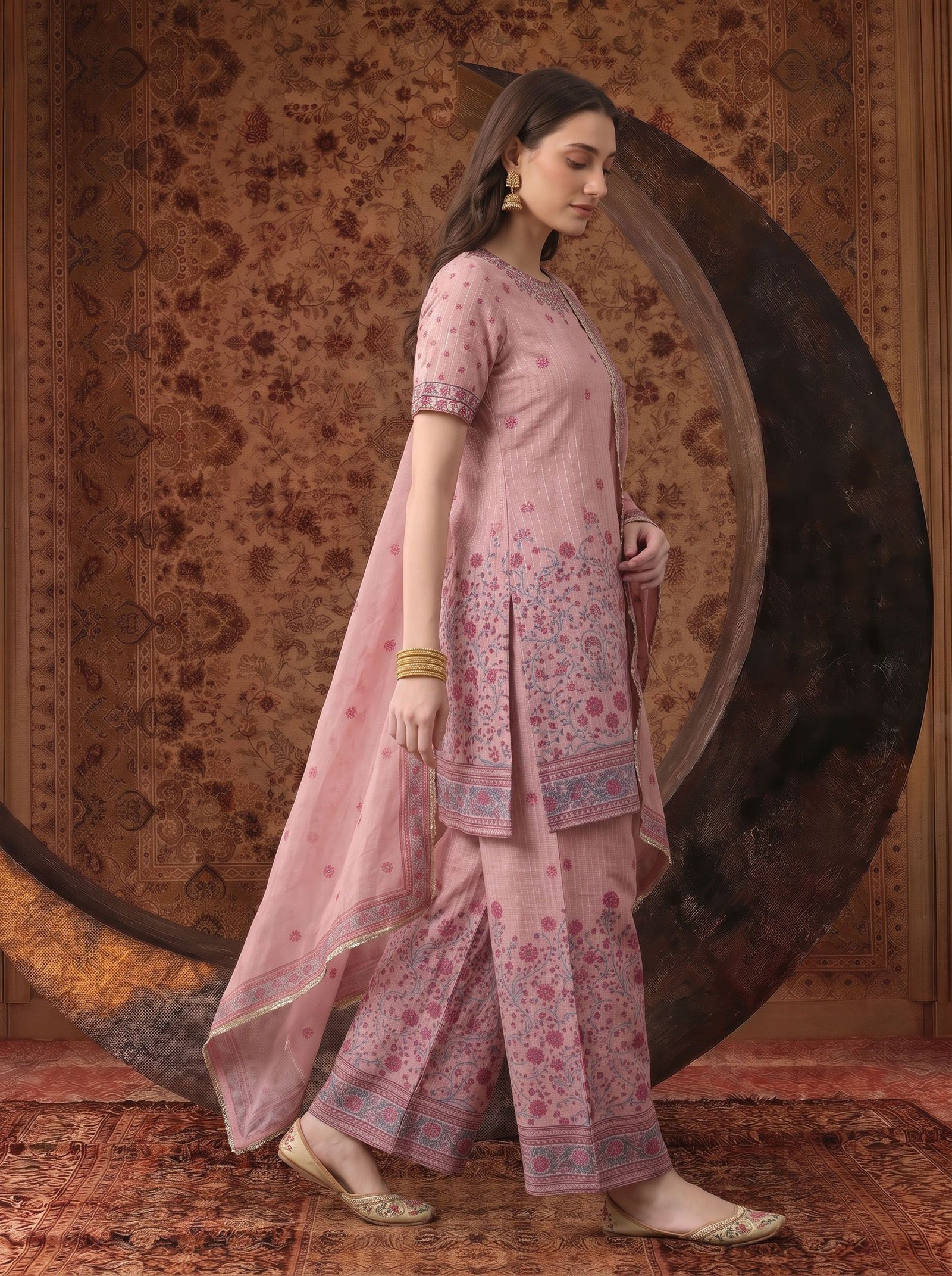 Jashn Floral Printed Regular Sequinned Kurta with Palazzos & Dupatta - Image 4