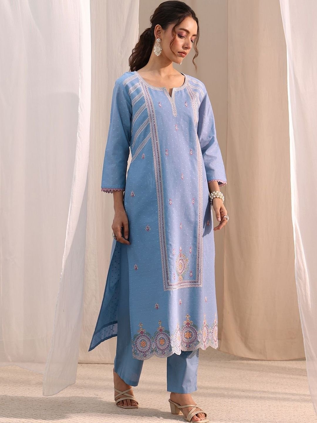 Women Ethnic Motifs Embroidered Regular Thread Work Kurta with Trousers & With Dupatta - Image 4
