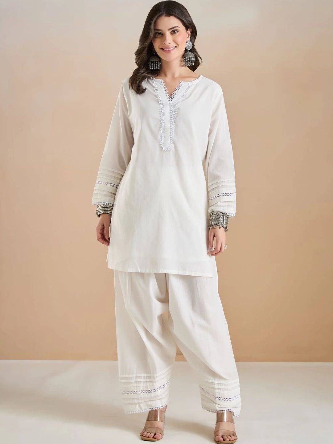 Women Regular Thread Work Pure Cotton Kurta with Patiala - Image 5