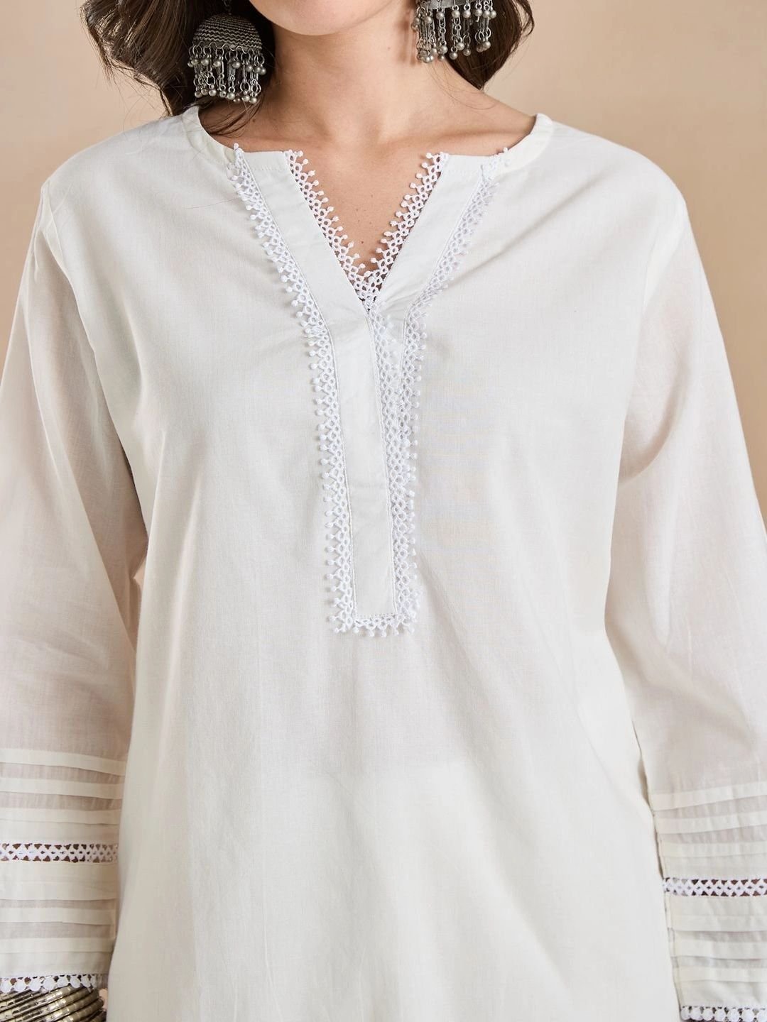Women Regular Thread Work Pure Cotton Kurta with Patiala - Image 6