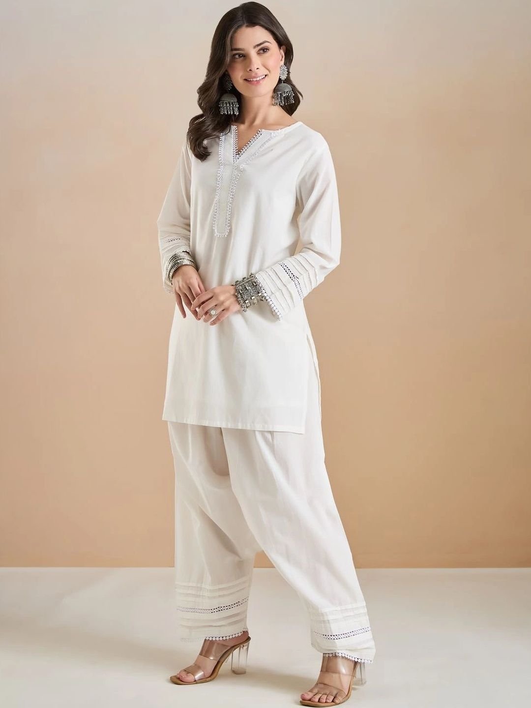 Women Regular Thread Work Pure Cotton Kurta with Patiala - Image 7