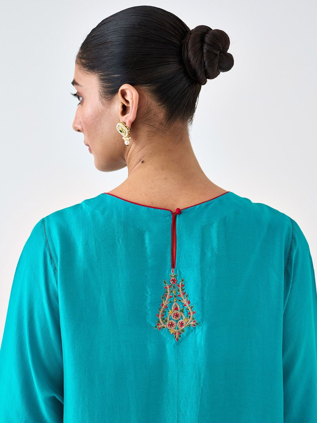 Women Ethnic Motifs Embroidered Regular Dupion Silk Kurta with Trousers & With Dupatta - Image 4