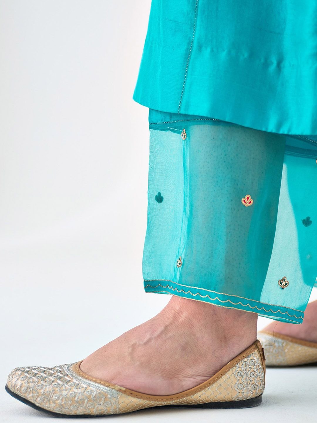 Women Ethnic Motifs Embroidered Regular Dupion Silk Kurta with Trousers & With Dupatta - Image 7
