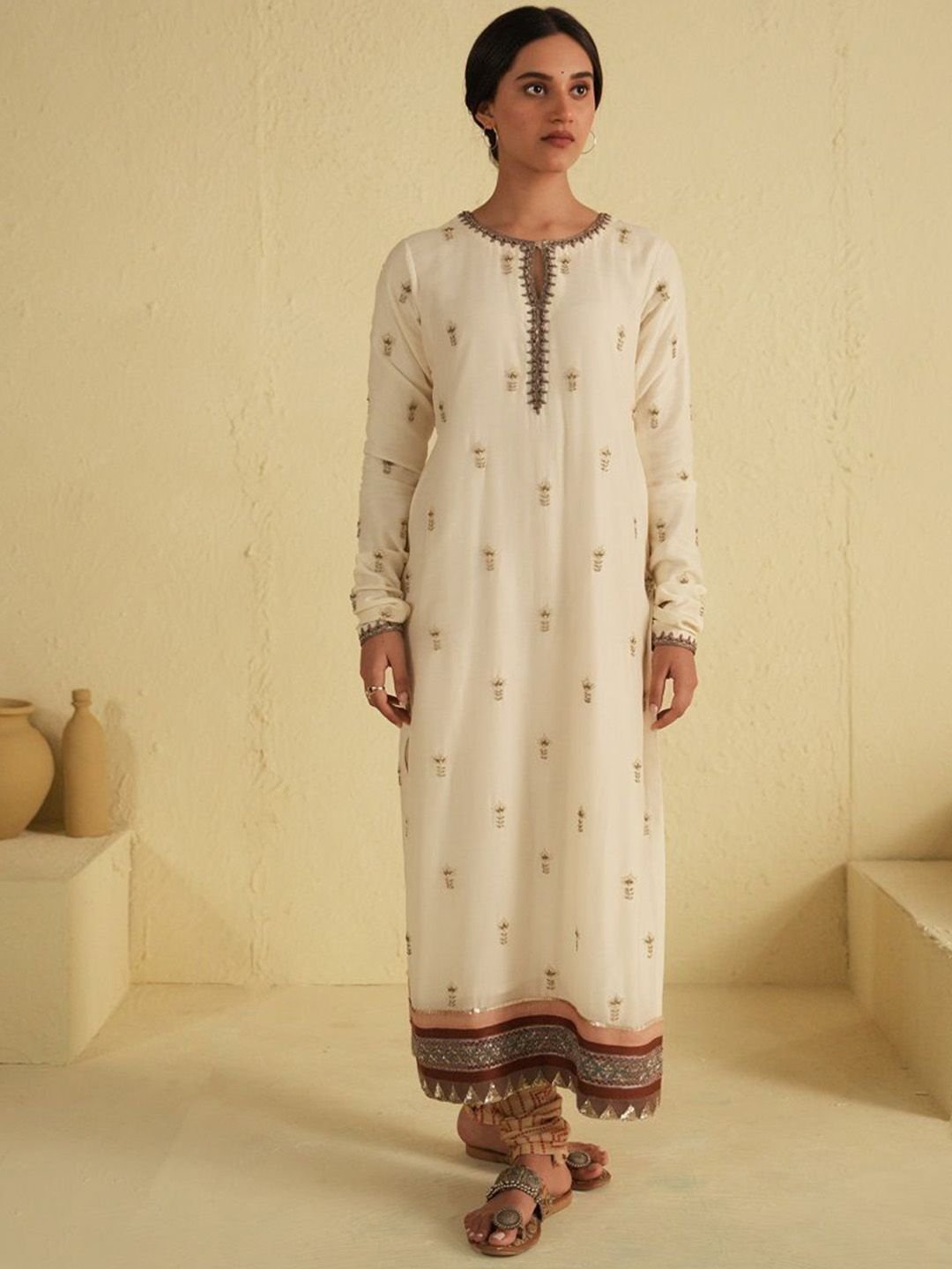 Floral Embroidered Beads and Stones Kurta With Churidar & Dupatta